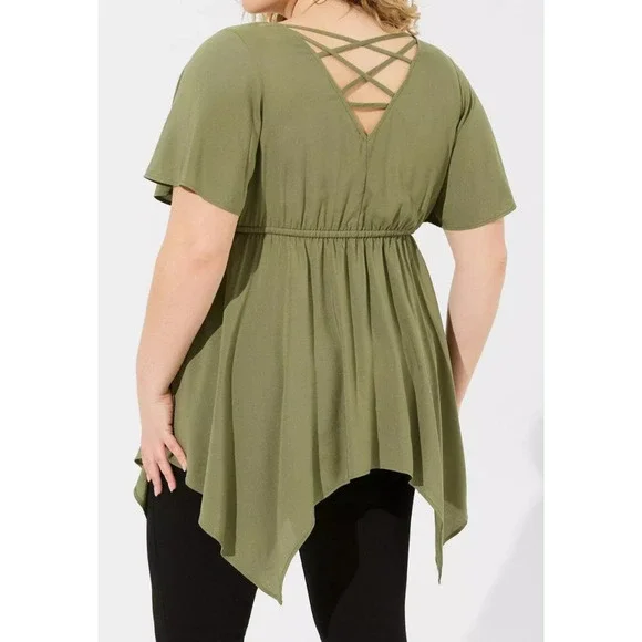 NWT Torrid Babydoll Challis Sharkbite Flutter Sleeve Top Green Plus Size 2 2X - Picture 11 of 16